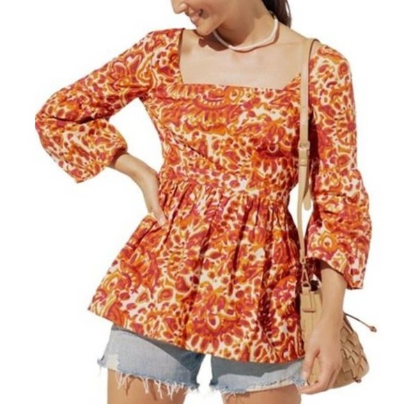 Anthro Love The Label Womens Tie-Back Tunic Blouse Melba Orange Retro NWT XL - Picture 1 of 9